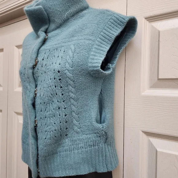 Women's Teal Button Up Woolen Angora Sweater w/ Pockets By Free People sz. Small - Picture 3 of 16